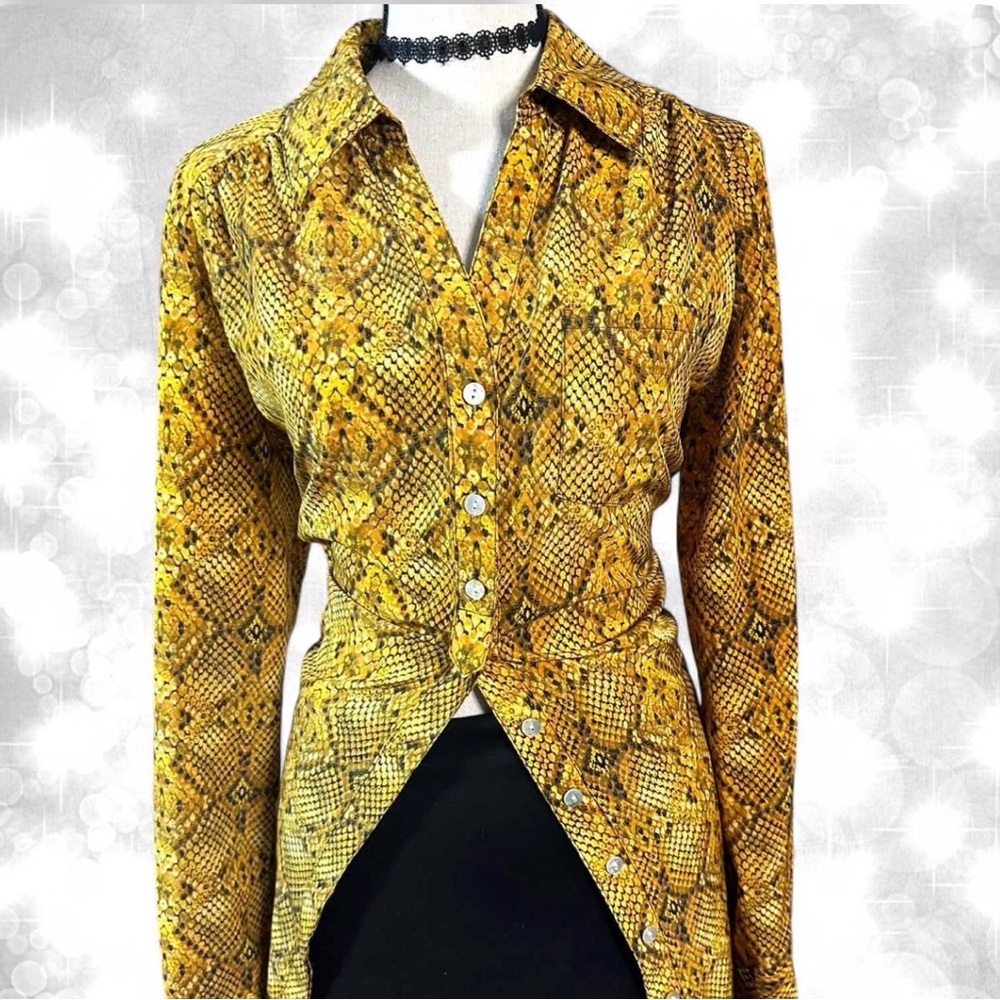 Style & Co Boho Vintage Style Snake Skin Long Sleeve Button Up Top